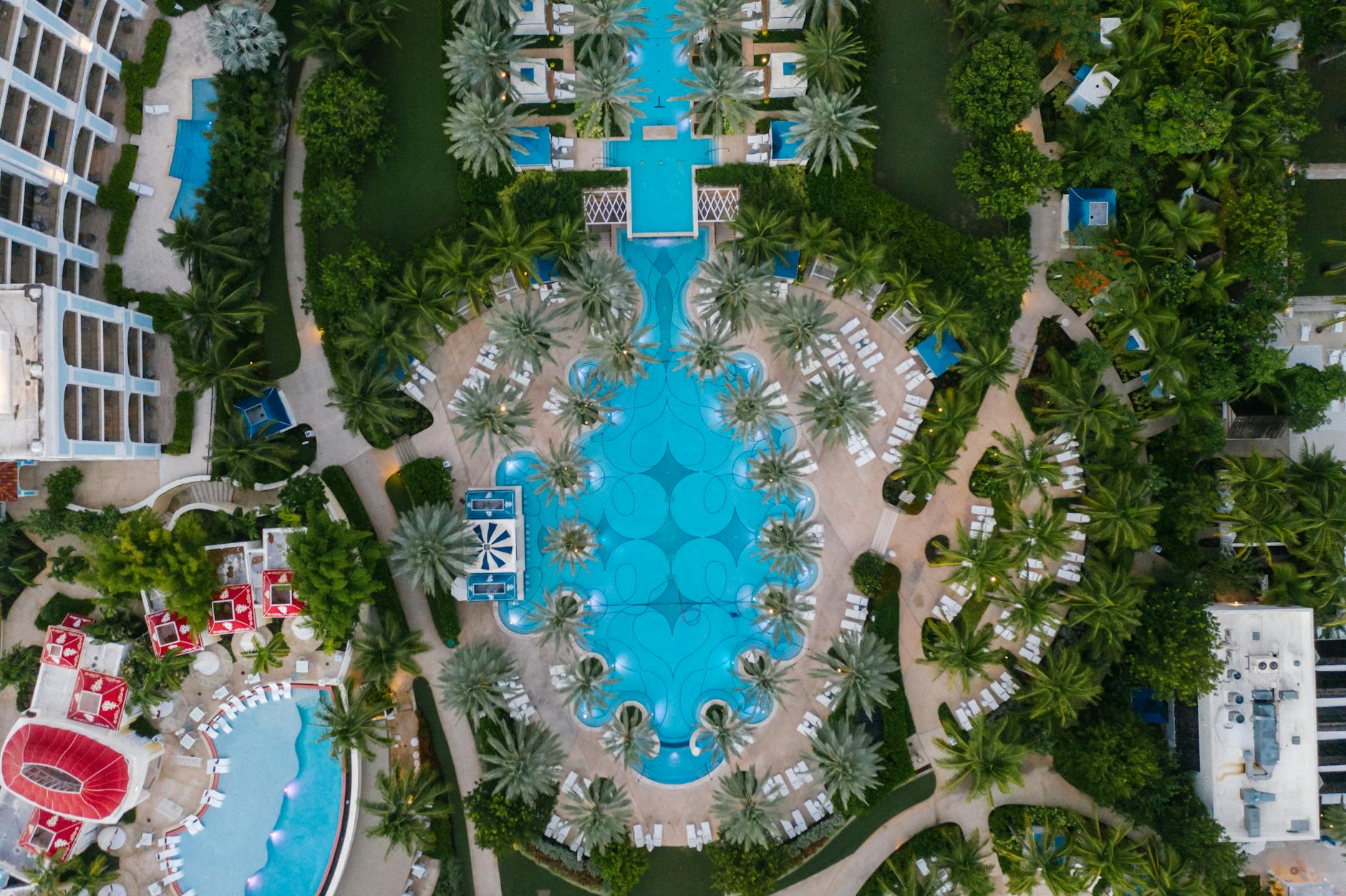 fortune pool in the baha mar complex from a birds eye view